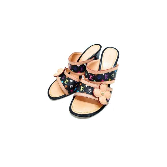 Louis Vuitton Murakami Multicolor Double Strap Monogram Heel Sandals *SIZE 37.5 - Picture 1 of 9